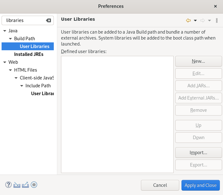crs preferences user libraries