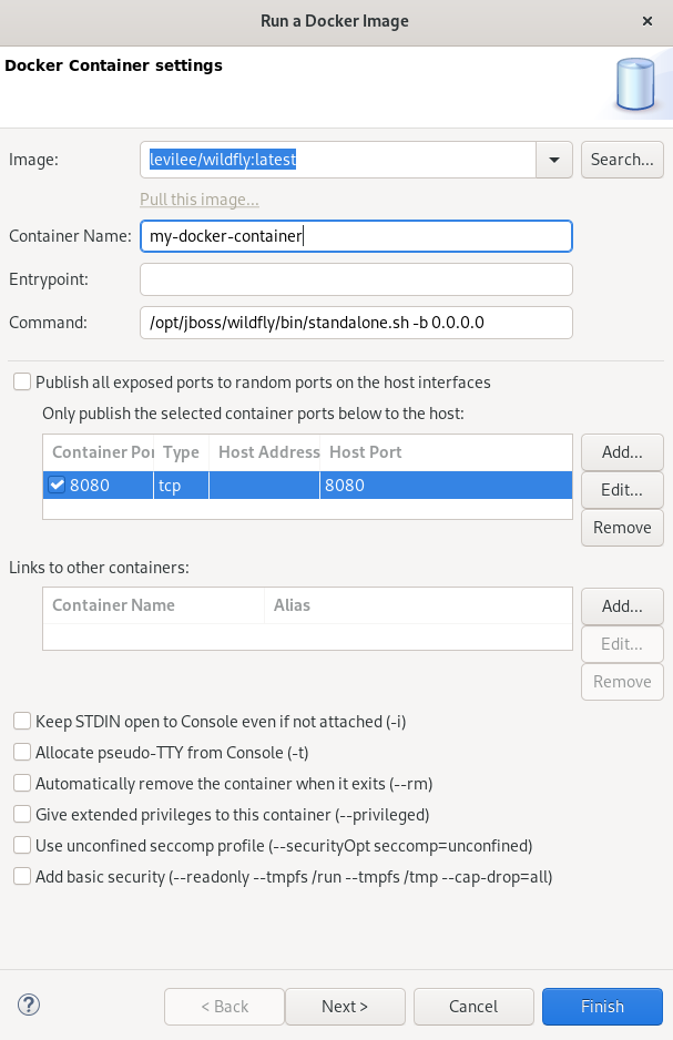 crs docker container settings
