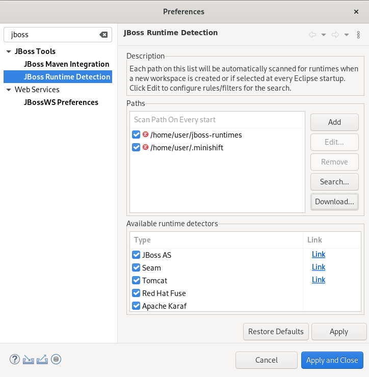 crs jboss runtime detection