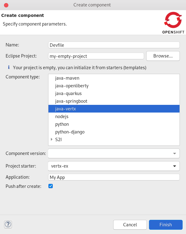 crs devfile component type