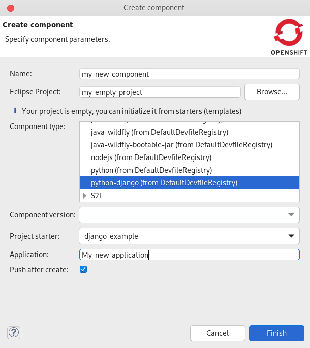 crs create devfile registry component