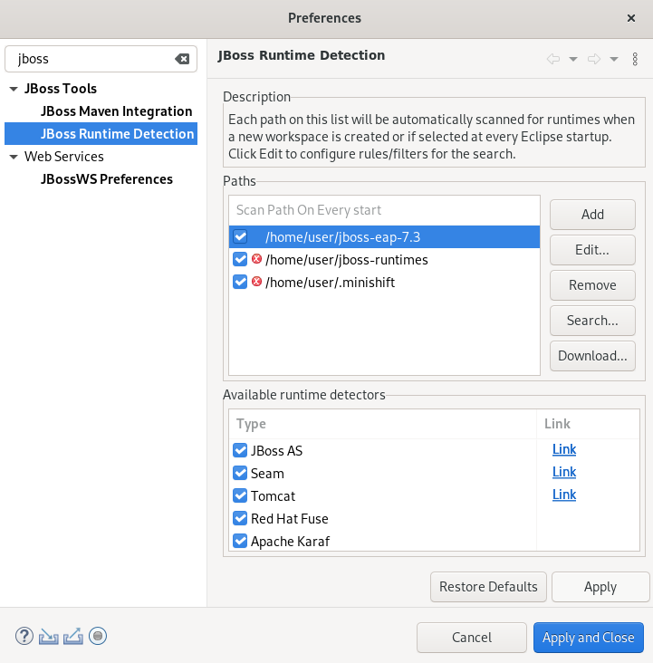 crs jbos runtimes detection last step