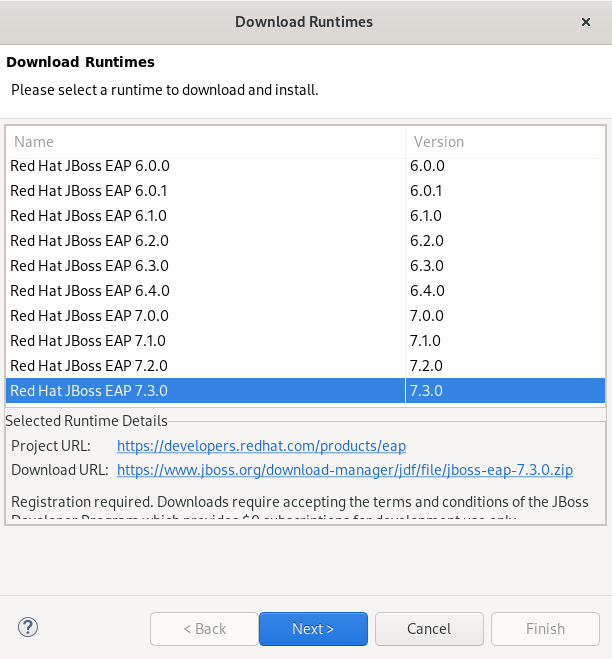 crs download runtimes