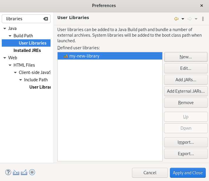 crs select user libraries