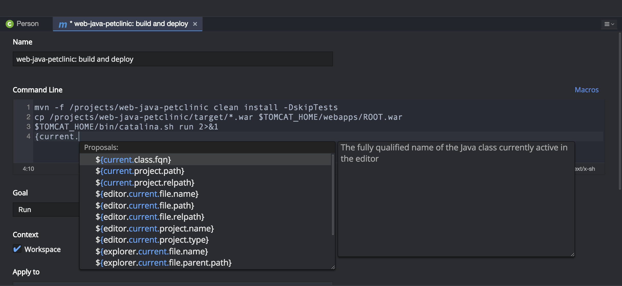 command macros autocompletion