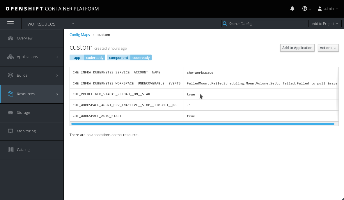 Navigate to the *custom* Config Map