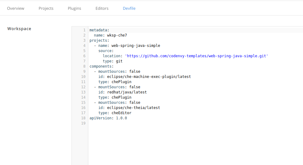 workspace devfile