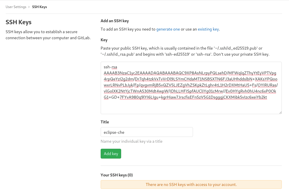 che theia basics ssh keys