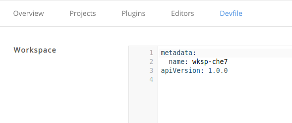 workspace empty devfile