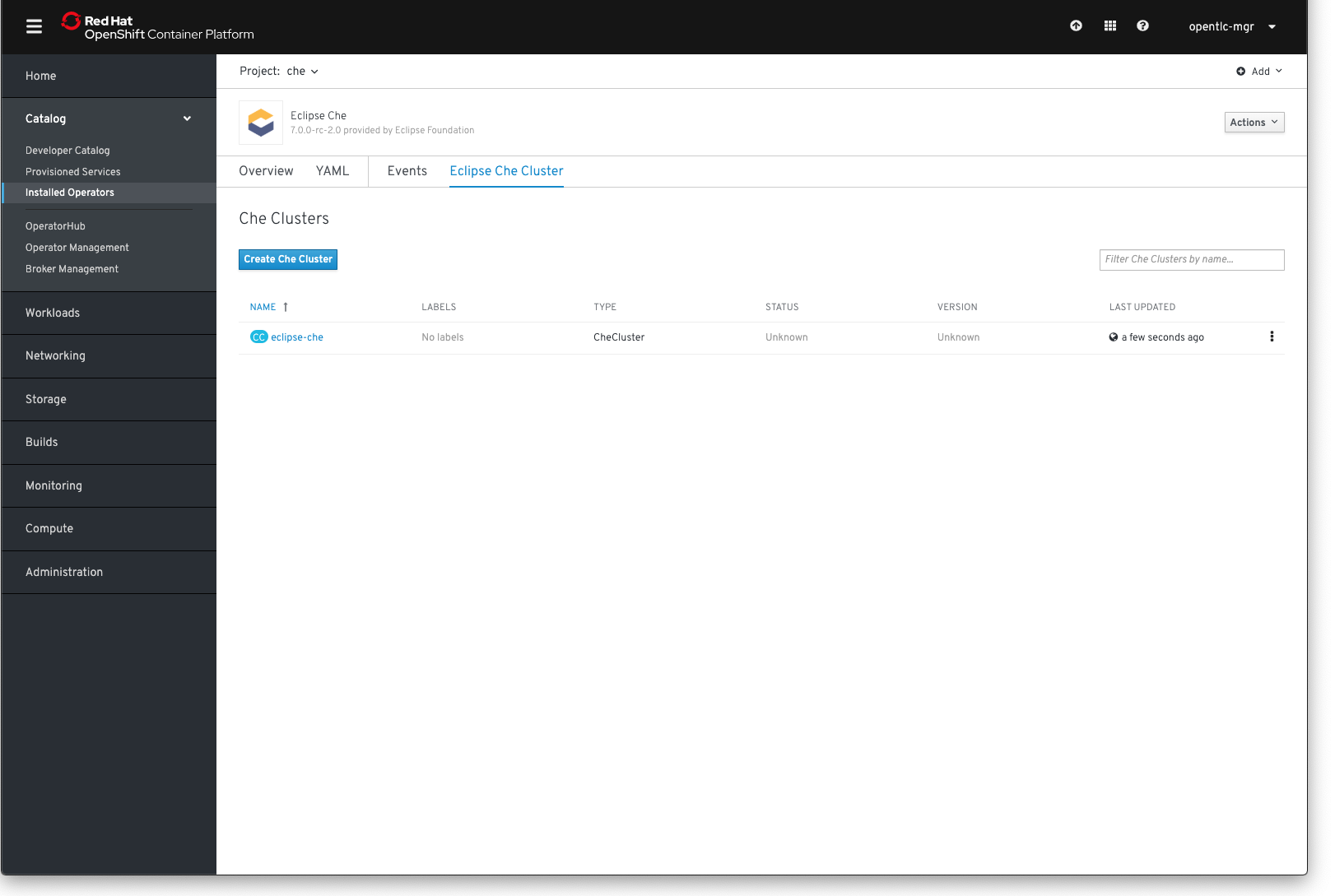 eclipse che cluster create che cluster