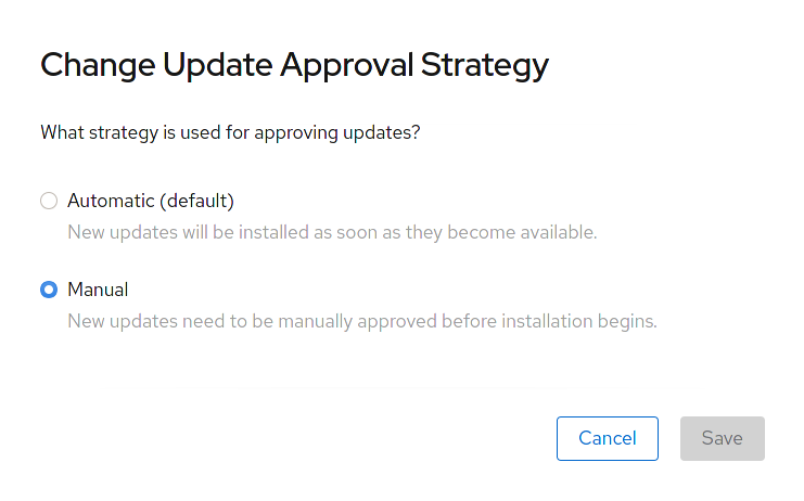 Specifying upgrade strategy screenshot