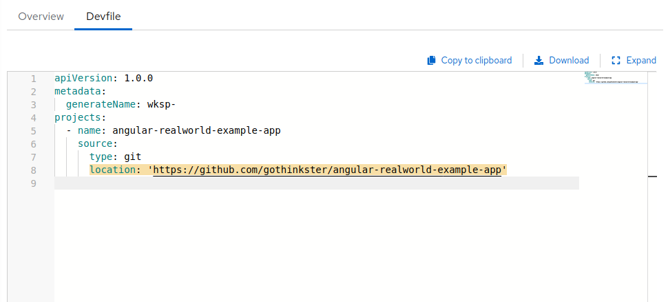 Devfile コンテンツの編集