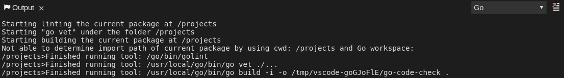 viewing go logs output in the output panel