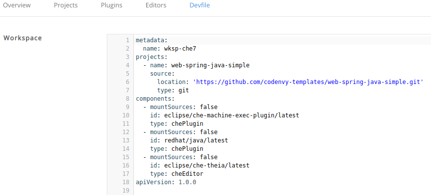 workspace devfile