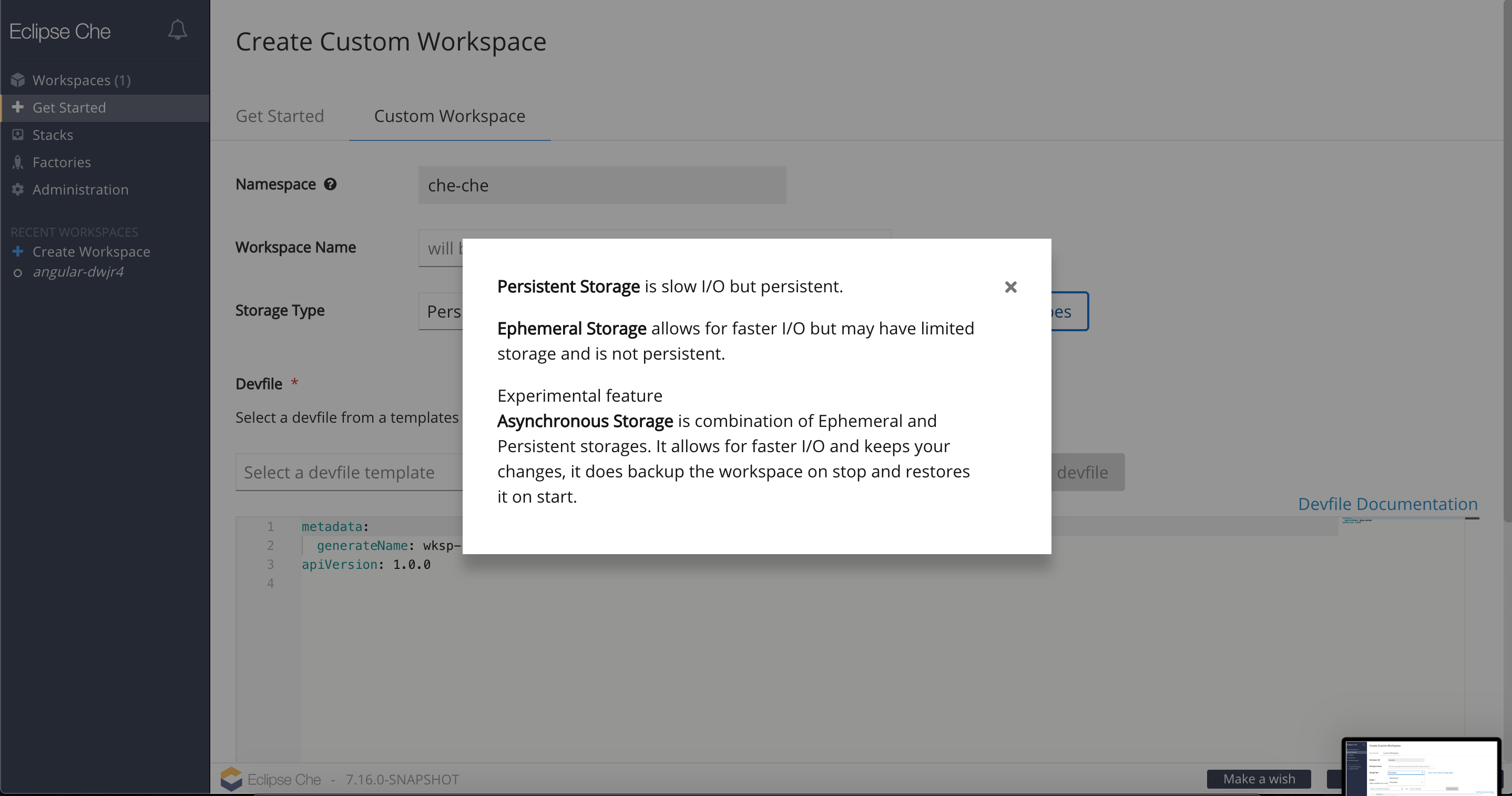 create custom ws storage type