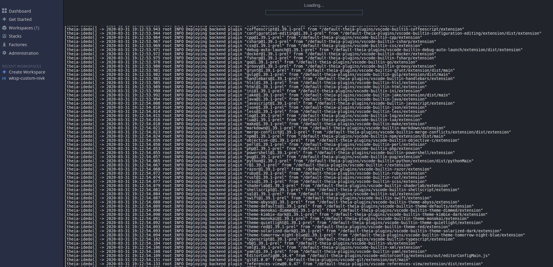 starting workspace debug logs