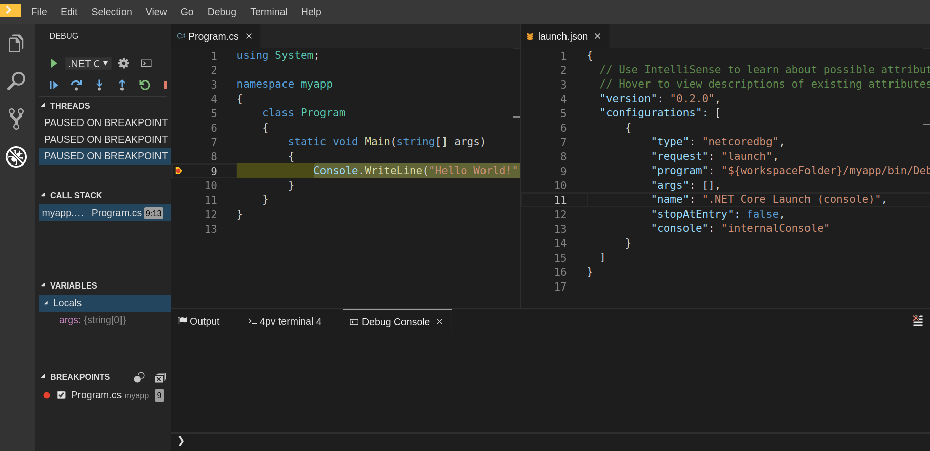 viewing netcoredebugoutput plug in logs in the output panel