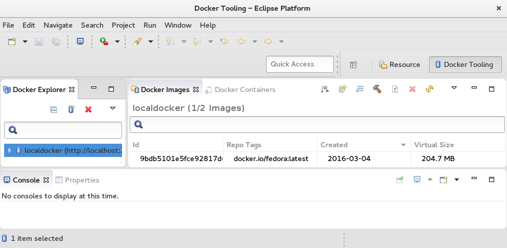 Eclipse Docker Tooling Screen