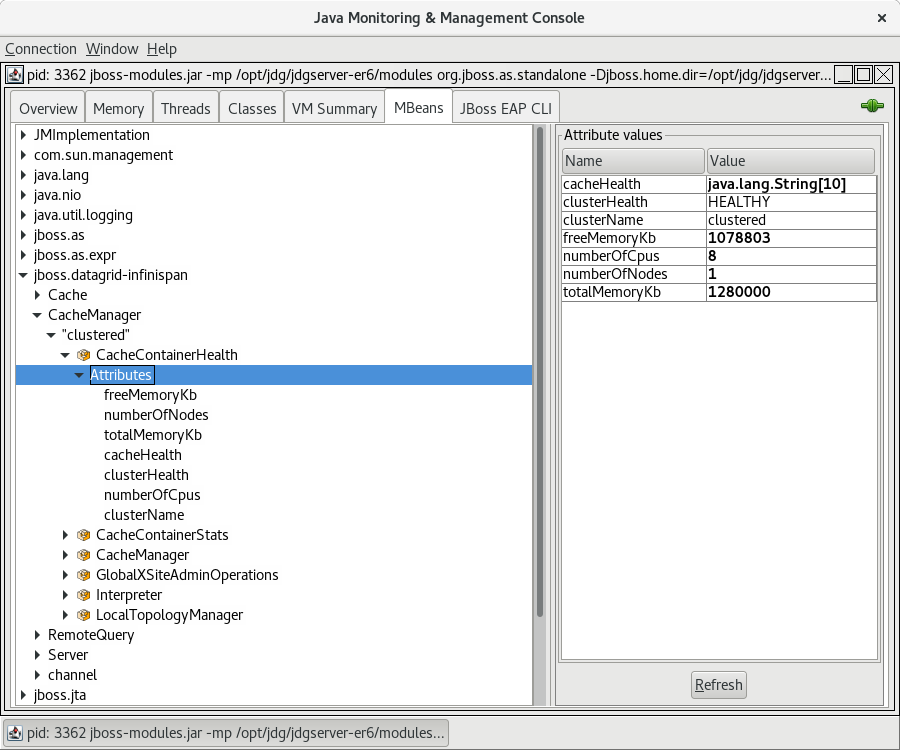 Viewing the Health Check API using JMX