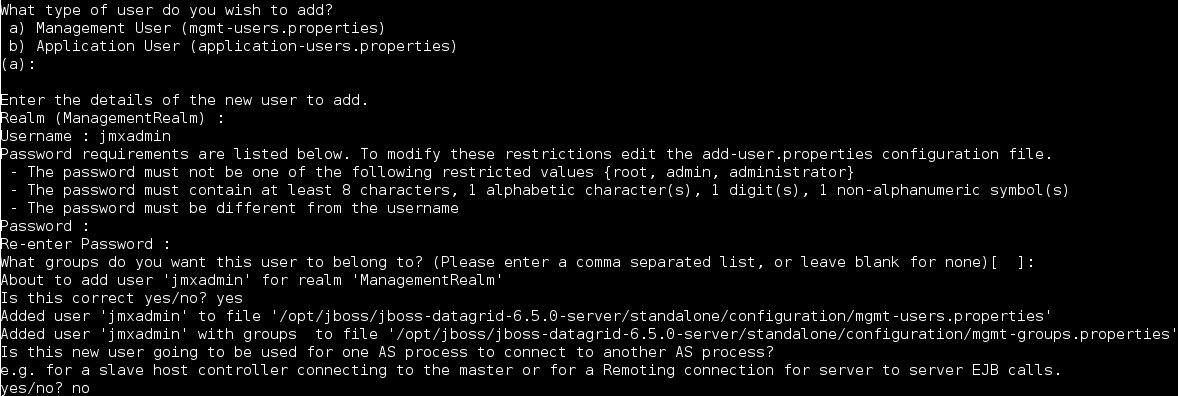 Example add-user.sh execution on JBoss Data Grid