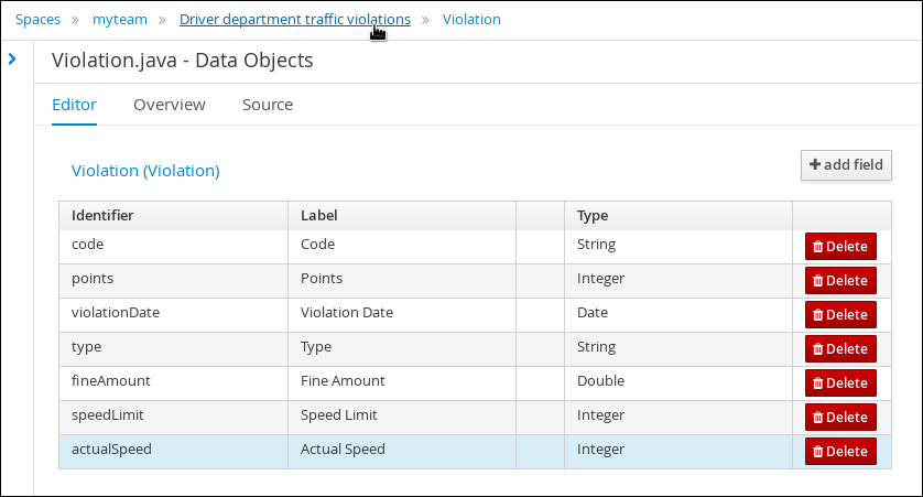 violation data fields