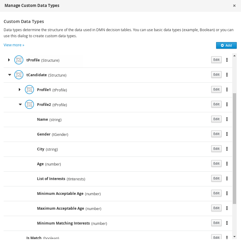 dmn manage data types structured3a