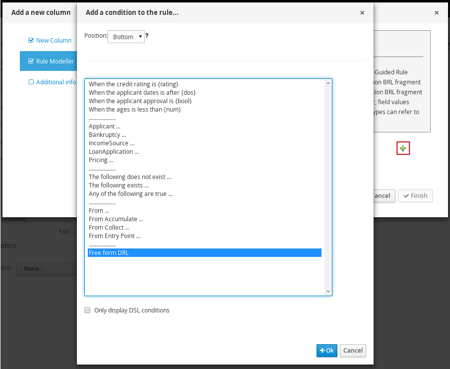 Condition BRL Fragment column for guided decision tables designer