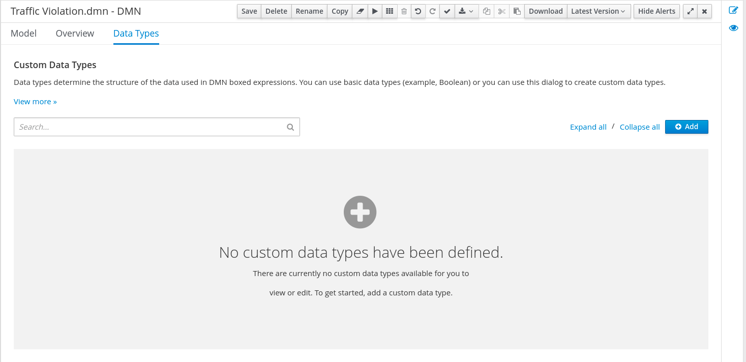 dmn custom datatypes tab