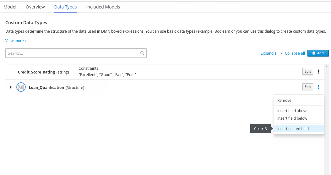 dmn manage data types structured