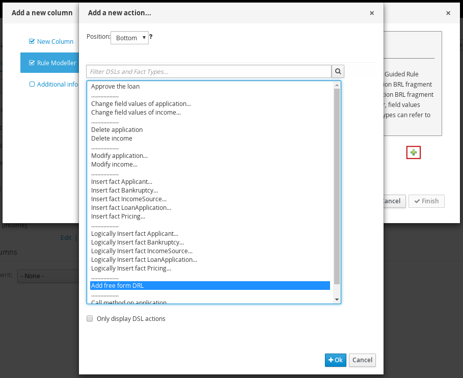 Action BRL Fragment column for guided decision tables designer