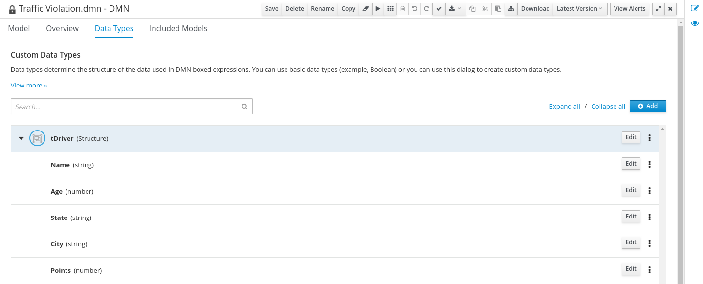 dmn tDriver custom datatype