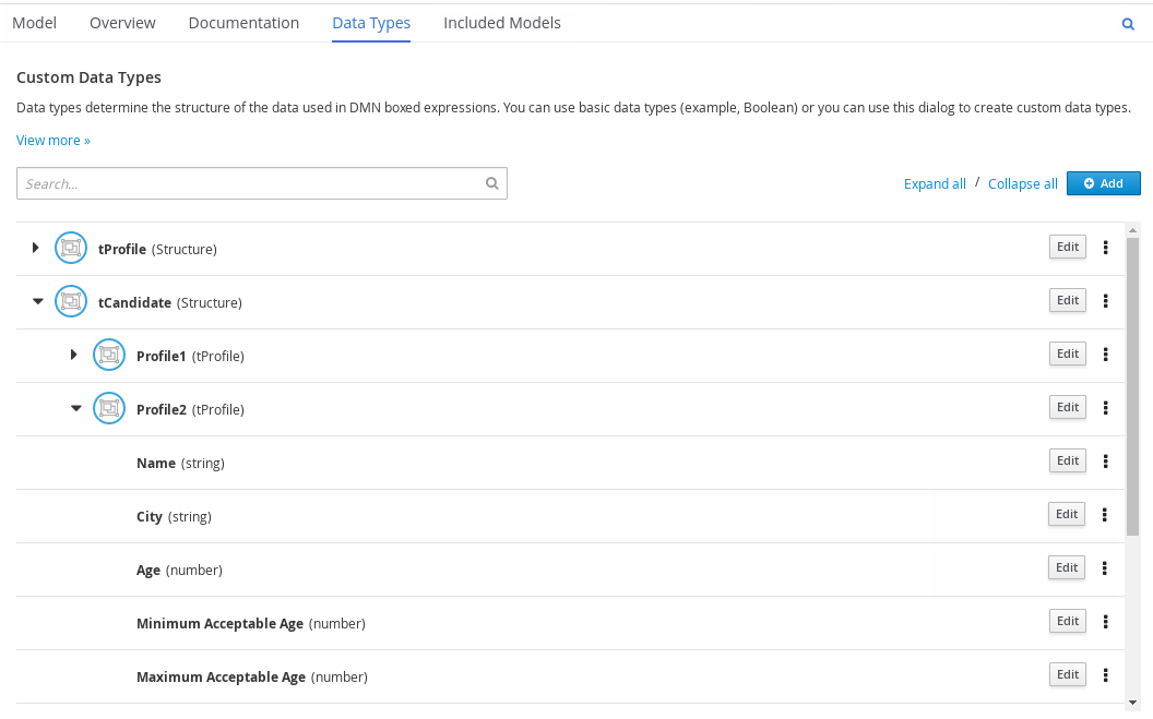 dmn manage data types structured3a