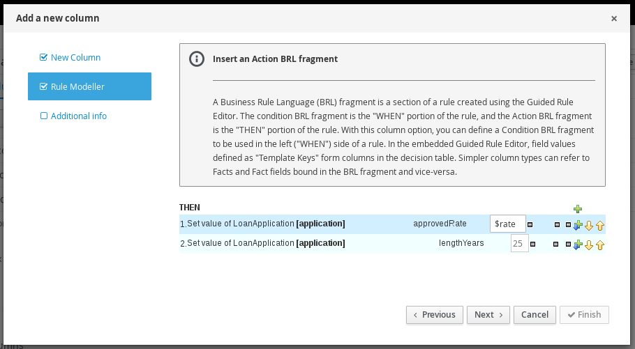 Action BRL Fragment in the guided decision tables designer