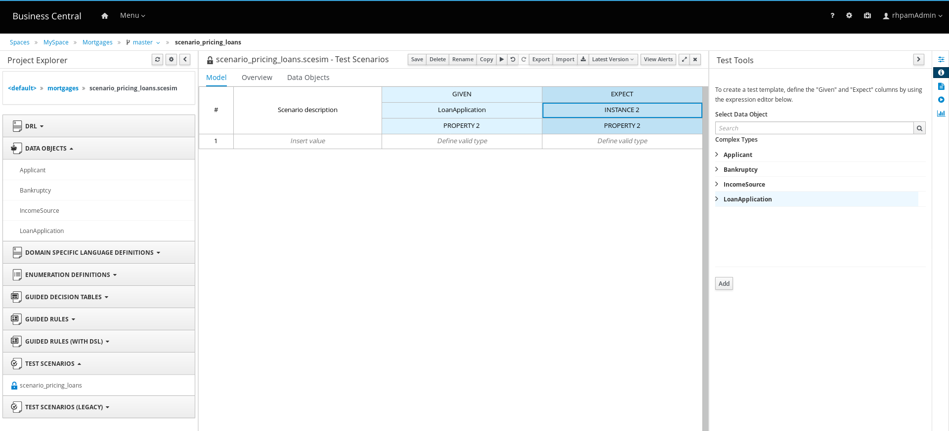 test scenarios preview editor