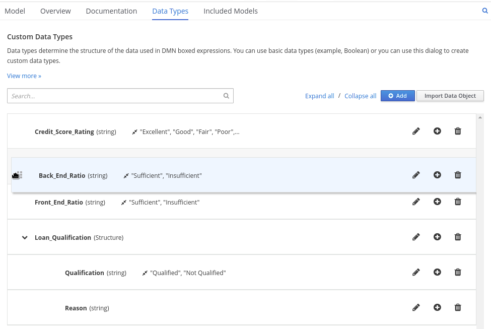 dmn manage data types structured2 drag