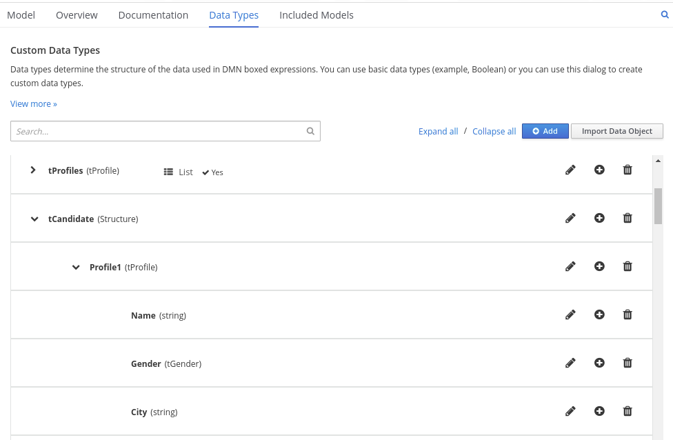 dmn manage data types structured3a