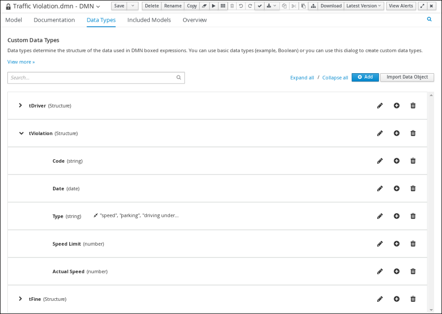 dmn tViolation custom datatype