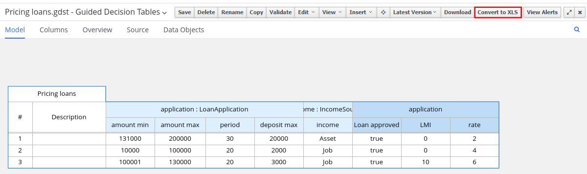 Decision table example