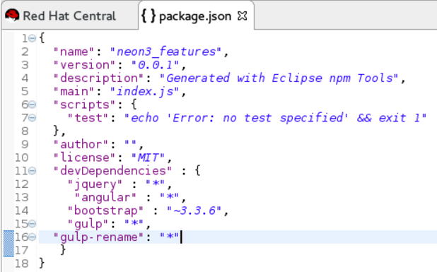 package.json File with Gulp Enabled