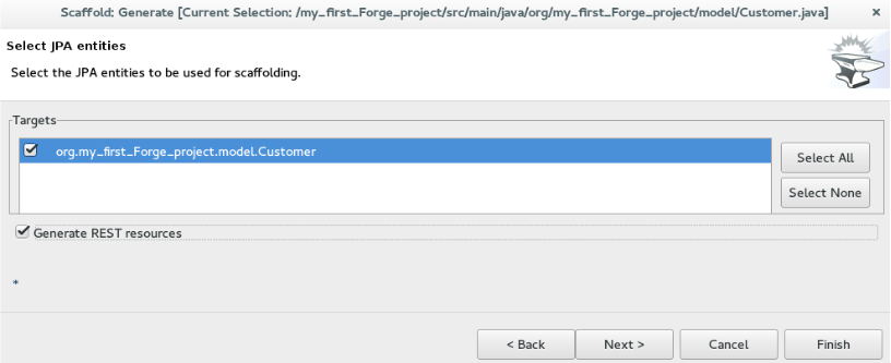 Select JPA Entities to Create the Scaffold