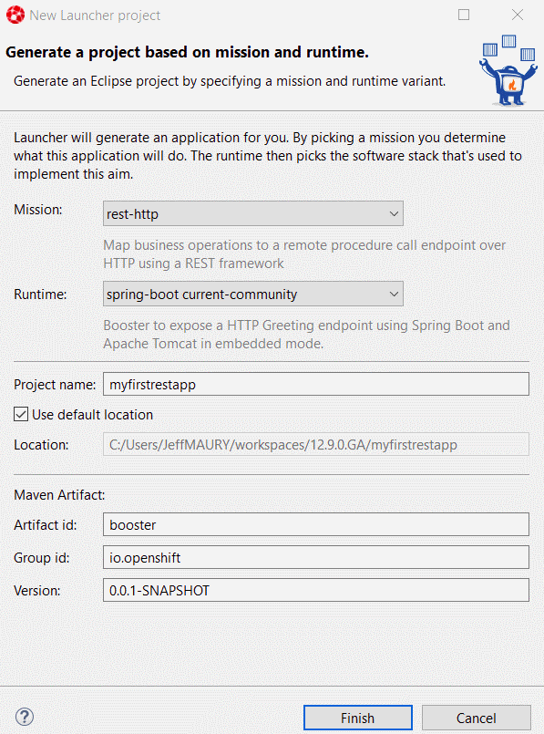 Setting the fields in the New Launcher project Wizard