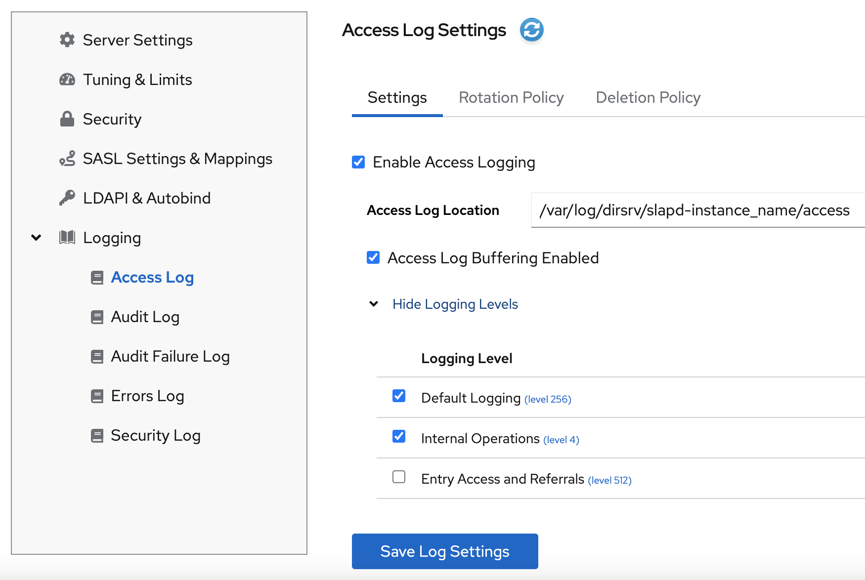 log-setting-page