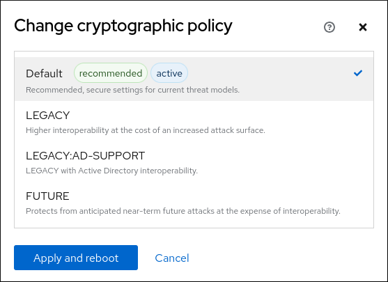 The web console: Change the system-wide cryptographic policy
