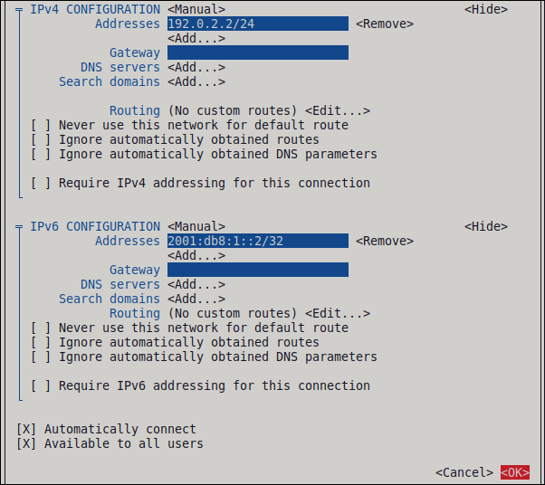 nmtui WireGuard client ip config