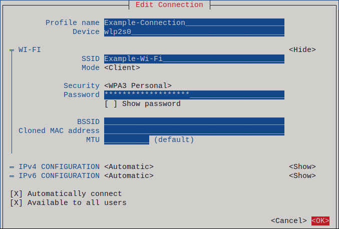 nmtui wi fi dynamic IP