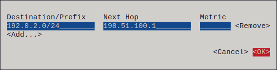 nmtui add static route