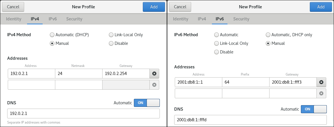 IP settings gnome settings