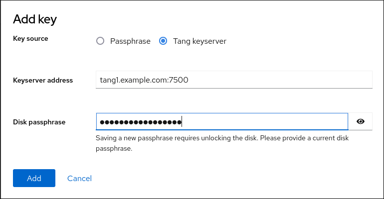 RHEL web console: Add Tang key