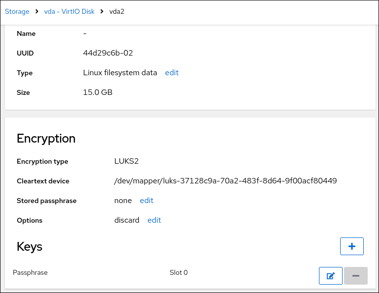 RHEL web console: Encryption