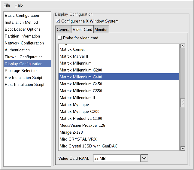 X Configuration - Video Card